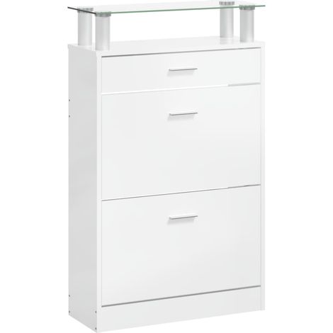 Zapatero mueble para entrada pasillo y salón acabado brillante 63 x 24 x 104 cm madera de ingeniería blanca 020021311 (1/5)