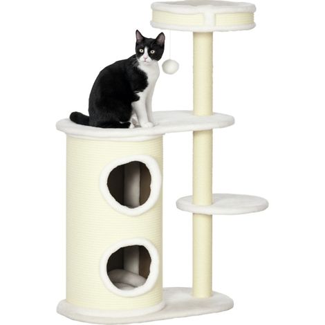 Árbol rascador para gatos con tonel, cama y juguete 59x35x100 cm crema HOMVRA (1/5)