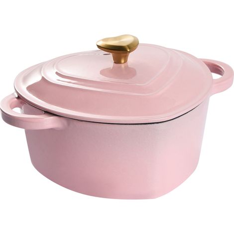 Casserole Pink Enamaled Cast Iron Pot and Lid with Stainless Steel Knob Heart Shaped Oven-Safe All-Hobs Compatible Kitchen LEVORRA (1/5)