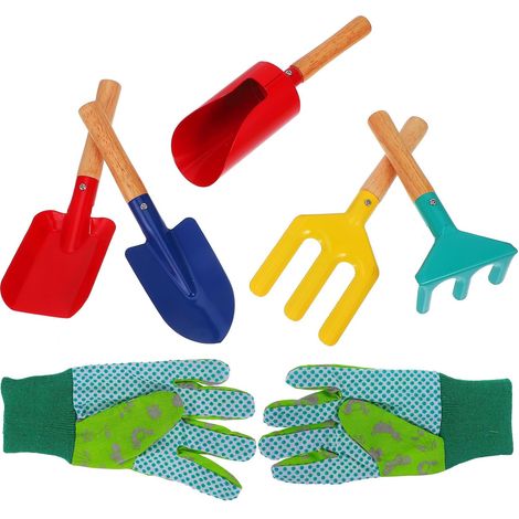 Kit de Jardinage pour Garçon et Filles Râteau à Ameublir Le Sol et Truelle de Jardin en Fer et Bois, Résistant et Non Déformable, pour Rempotage en Pot (1/5)
