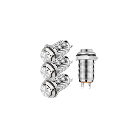 Gebildet 4pcs 12mm Autobloquant Interrupteur Bouton Poussoir Étanche en Cuivre Nickelé On Off Bouton-Poussoir Interrupteur(Tête Haute) (1/5)