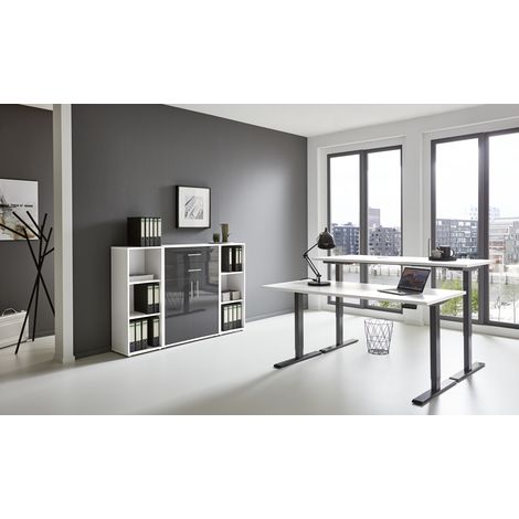 BMG Möbel Büromöbel-Set, e-Office Edition Set 13, Schreibtisch höhenverstellbar, 138 cm, weiß / anthrazit