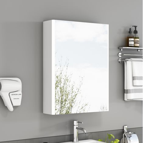 Spiegelschrank 57x20x74 cm, vormontiert, mit fächerförmigen LED Leuchten, französischer Steckdose, MDF und Glas, Weiß (1/5)