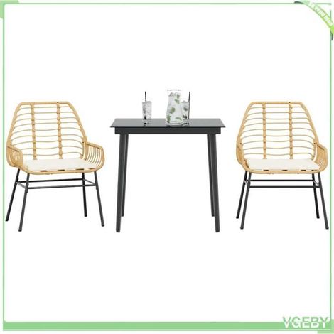Ensemble à manger de jardin - FAF7291712450600 - 2 places - Poly rotin marron - Table verre trempé noir (1/5)