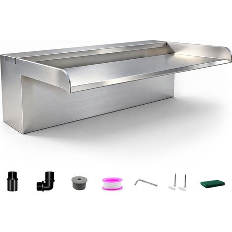 Kit de lames pour cascade de bassin, 30 cm en acier inoxydable avec couvercle et accessoires, fontaine de bassin à déversoir de 20 cm pour la décoration de jardin et de patio (1/5)