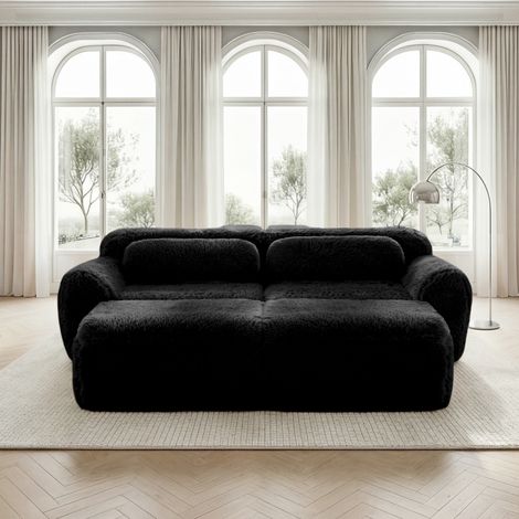 Canapé Cloud désossé,tissu moelleux,canapé-lit modulaire avec 2 ottomans,2 places,sans assemblage,salon noir (1/5)