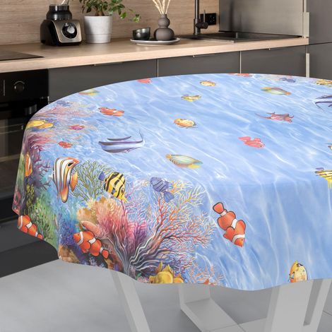 Nappe en Toile cirée Lavable, pour Table de Jardin, extérieur et intérieur, Ronde, Bord coupé, 140 cm (1/5)