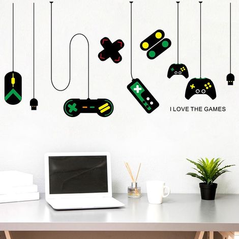 Lot de 2 stickers muraux manette de jeu, décalcomanies décoratives pour salon, chambre et mur TV, autocollants vinyle adhésifs pour décoration intérieure (1/5)