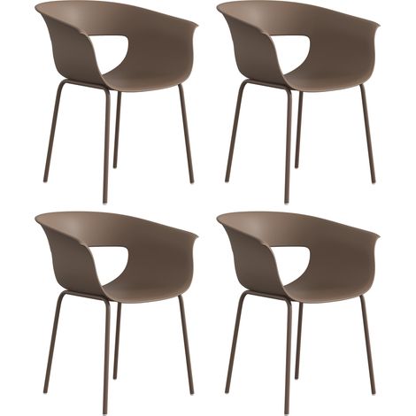Juego de 4 sillas ergonómicas de jardín para exteriores, resistentes a la intemperie, color café.