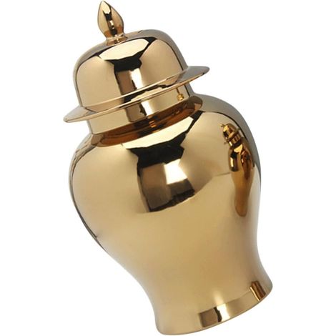 Vase en Céramique Doré XS 11,5x11,5x19,5 Cm, Bocal de Rangement Décoratif, Petit Vase à Fleurs Séchées pour Centre de Table, Décoration Intérieure Moderne, Bureau et Salon (1/5)