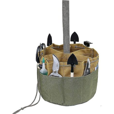 Sac de rangement multifonctionnel pour outils d'entretien en toile verte avec cordon de serrage (1/5)