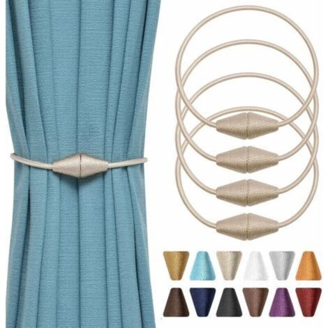 Set of 4 magnetic curtain tiebacks in hand-woven rope, practical and decorative for home and office (beige) (1/5)