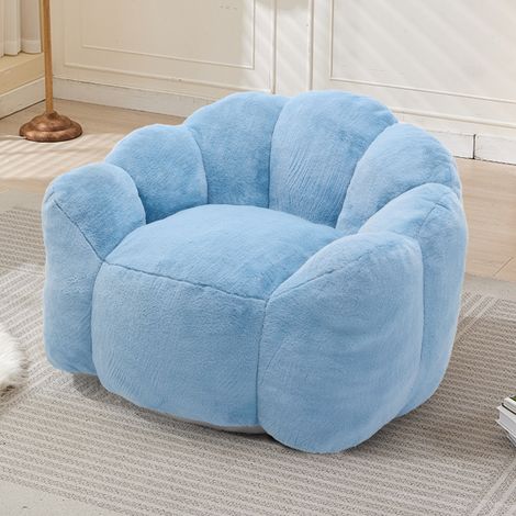 Canapé compact en forme de lotus, pour adultes, avec poignée de traction à poils courts. Prêt à l'emploi sans montage et facile à déplacer, idéal pour les salons, les chambres et autres pièces. Bleu (1/5)