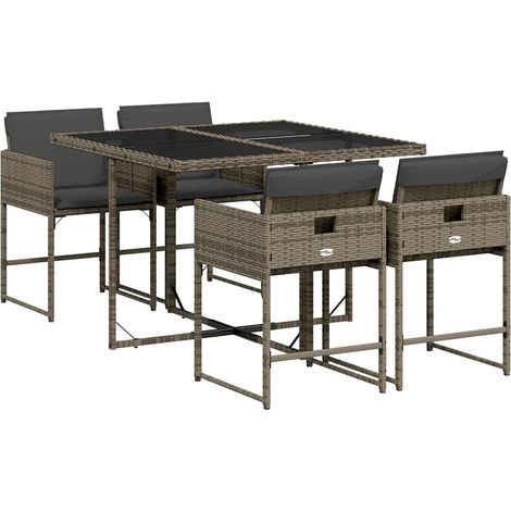 Maison Exclusive - 5-tlg. Garten-Essgruppe mit Kissen Grau Poly R