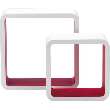 Set 2 Pièces Étagère Quadra Courbe en MDF Bicolore, Blanc/Fuchsia, 26 X 10 X 26 Heures 20 x 10 X 20H