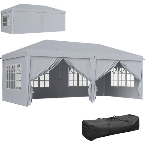 Tonnelle Taleggio Barnum Pliable Pop-Up Gris Clair 5,85x2,95m Étanche Anti-UV Fêtes Extérieur