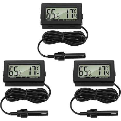 3-teiliges digitales Thermometer-Hygrometer mit externer Sonde, Temperaturmessgerät, Luftfeuchtigkeitsmesser für Wohnzimmer, Büro, Reptilien-Inkubator, Geflügel, Reptilien FLITI (1/4)