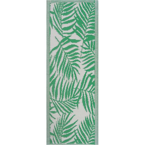 Tapis d'Extérieur Vert et Blanc en Polypropylène Motif Feuilles de Palmier pour Terrasse au Style Moderne 60 x 105 cm Beliani