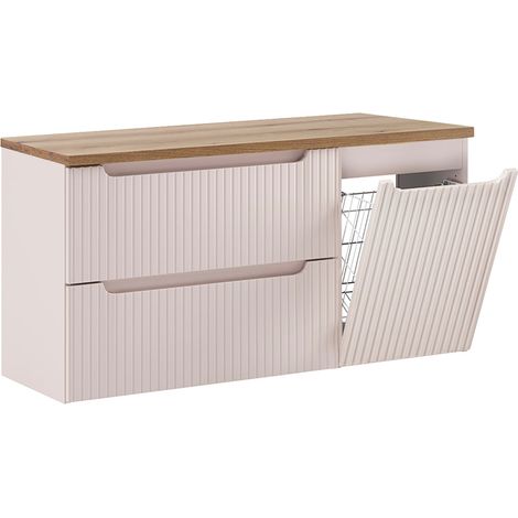 Waschbeckenunterschrank 120 cm mit Wäschekorb und 2 Schubladen, Riva, Kaschmir und Holz (1/5)
