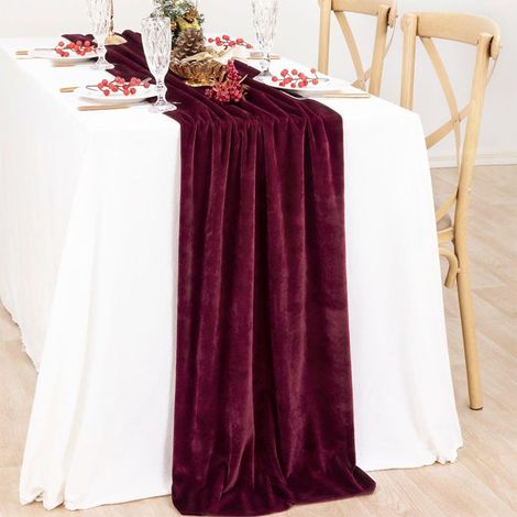 Chemin de Table en Velours Bordeaux 74x305cm Décoration Table Noël Mariage Banquet Fête Élégant Luxueux Lavable (1/5)