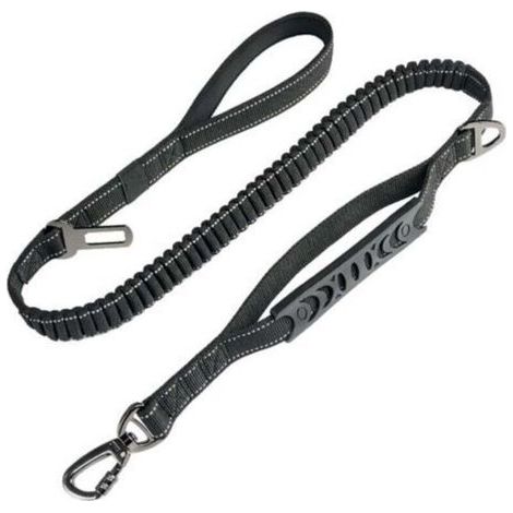 Laisse pour Gros Chien Anti-Traction (1.65 M)【Ceinture de Sécurité】 Absorption de Choc + Couture Réfléchissante + Double Poignée (Noir) (1/4)