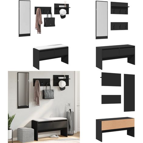 Ensemble de meubles de couloir 4 pcs noir bois d'ingénierie - Meuble D'entrée - Banc D'entrée - Rangement Hall D'entrée - Banc Coffre - Mobilier D'accueil - Home & Living (1/5)