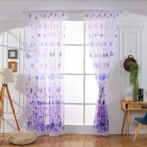 Rideau occultant pour porte et fenêtre, idéal pour la décoration de la chambre et du salon (motif cœur violet) (1/5)