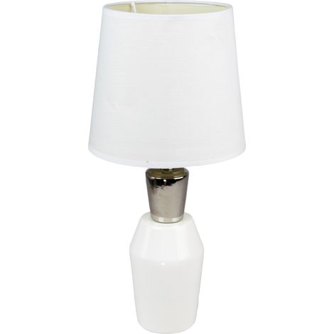 Lampe a poser ceramique tissu blanc et argent Luminaire chevet LED chambre salon (1/3)
