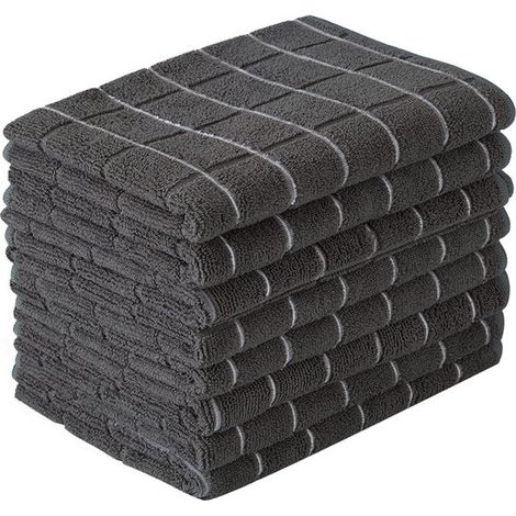 Torchons de cuisine - Lot de 8 - Lavettes - Chiffons en microfibre - Torchons d'entretien ménager - Motif à carreaux - 30 x 30 cm - Noir (1/4)