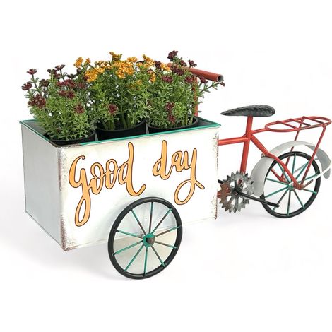 DanDiBo Blumenfahrrad für Garten Metall Stehend Fahrrad Weiß Rot 96529 Pflanzfahrrad Dekofahrrad Blumenständer