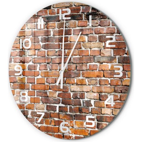 Horloge Murale Ronde Déco Salon Verre Trempé Silencieuse Design Contemporain Mur de briques fi 60 cm (1/5)