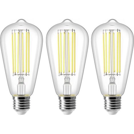 E27 ST64 8W LED Bulb, Vintage Edison Filament Light Bulb, 80W Equivalent, Cool White 6500K, 800LM, Retro Decorative Lamp, Non-Dimmable, 3-Pack