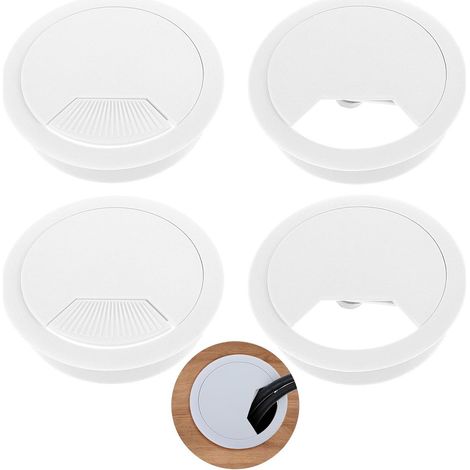 Lot de 4 passe-câbles - Ø 60 mm - Passe-câbles de bureau - Gestion des câbles - Cache-câbles pour une organisation optimale du bureau - Passe-câbles ronds - Pour la maison et le bureau - Blanc (1/5)