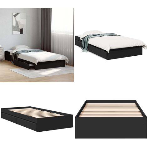 Cadre de lit avec tiroirs sans matelas noir 75x190 cm - Cadre De Lit - Lit Double - Lit Avec Tiroirs - Meuble De Chambre - Literie - Home & Living (1/5)