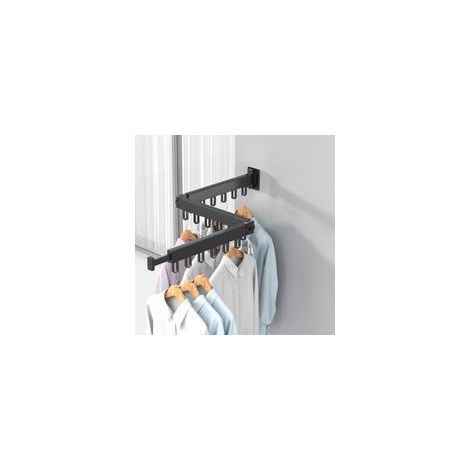 Séchoir à linge rotatif extensible à 360° pour balcon, buanderie, salle de bain, chambre (noir, trois épaisseurs)