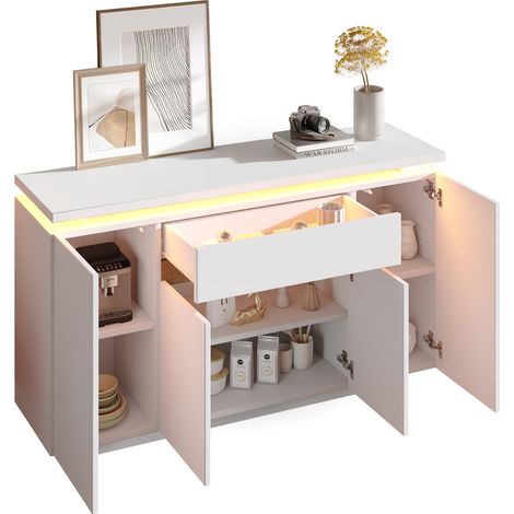 ELVMI Credenza con 4 Ante, 1 Cassetto e LED controllata tramite app, per Soggiorno, Ingresso o Cucina, 140 x 40 x 80 cm (1/5)