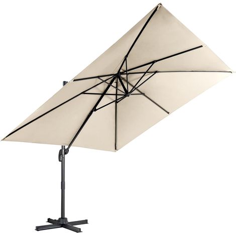 COSTWAY 300 cm Sombrilla para Jardín con 3 Inclinaciones, Rotación 360°, Manivela, 8 Varillas, Base Cruzada, Parasol de Exterior (Beige) (1/5)
