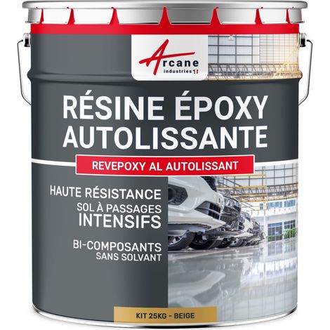 Arcane Industries – Résine époxy autolissante pour sol intérieur – Effet miroir – 25 kg beige – Excellente résistance chimique et mécanique – Application sur béton et carrelage