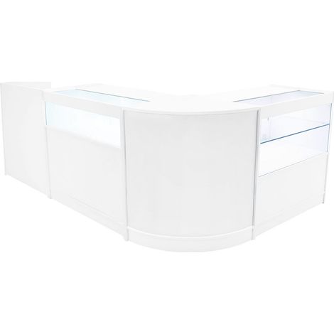Comptoirs de Vente MDF Blanc LED Blancs Intégrés Ensemble Gravity B900, C900, CM60, TB60 3 Étagères Portes Coulissantes Verouillables Rangement Commerciale Réception Bureau Vêtements [Clés INCLUS] (1/5)