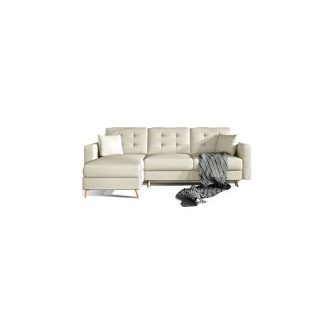 Canapé d'angle convertible et réversible simili cuir Anska - Pieds bois naturel-Blanc cassé (1/5)