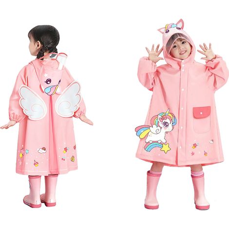 Imperméable enfant motif mignon rose taille L, imperméable léger portable avec capuche pour fille garçon, imperméable enfant étanche.