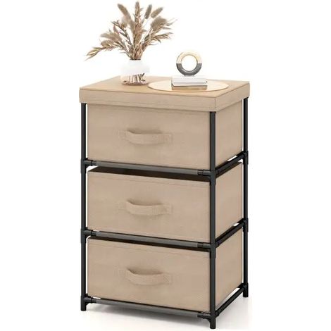 Commode de rangement en tissu marron avec 3 tiroirs, couvercle amovible et structure métallique pour chambre, salon et entrée (1/5)