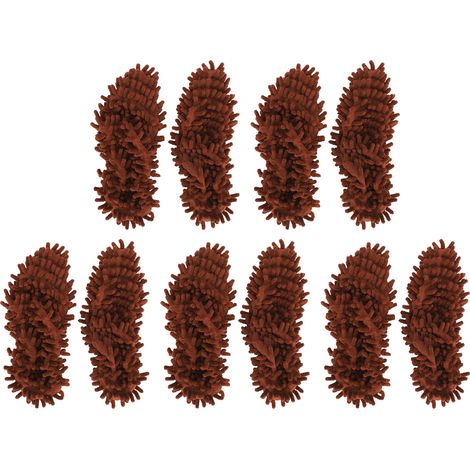 Lot de 10 chaussons-serpillères en chenille multifonctions pour le nettoyage des sols et le dépoussiérage - Marron (1/5)