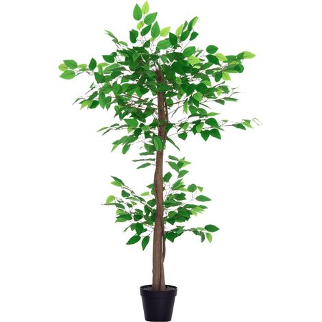 Plante artificielle de thé avec 546 feuilles réalistes et pot en ciment de 120 cm, verte (1/5)
