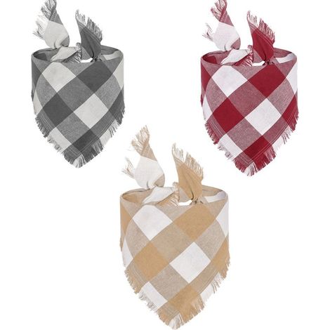 Plaid Triangle Scarf - Cotton Pet Scarf - For Dogs Cats - Fringed Design - 65 x 45 x 45 cm - Set of 3 (1/5)