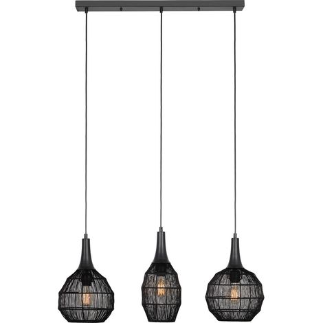 Lampada sospesa industriale nera barra 3 gabbie E27 (1/4)