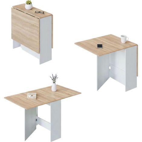 Dmora - Tavolo allungabile Arid, Tavolo da pranzo pieghevole con piano abbattibile, Tavolo ausiliario richiudibile, 31x77h78 cm, Bianco e Rovere