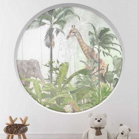 Stickers Trompe l'oeil Arche ronde Enfants - Animaux de la jungle - Diamètre 30 cm (1/4)