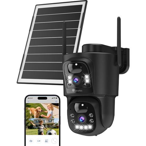 Dual Lens Wireless WiFi Surveillance Camera 2.4/5GHz WiFi Camera, 8W Solar Panel (1/5)
