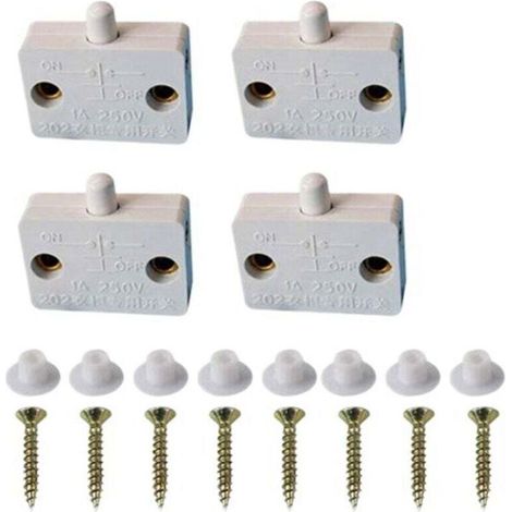 Lot de 4 interrupteurs pour portes d'armoires, tiroirs, lampes, ouverture et fermeture, compatibles avec 12 V, 24 V, 110 V, blanc (1/4)
